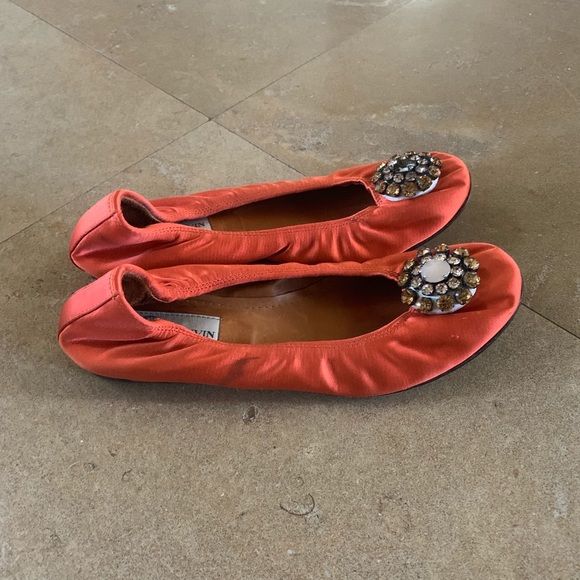 Pink/Coral Lanvin Satin Flats - Picture 2 of 6